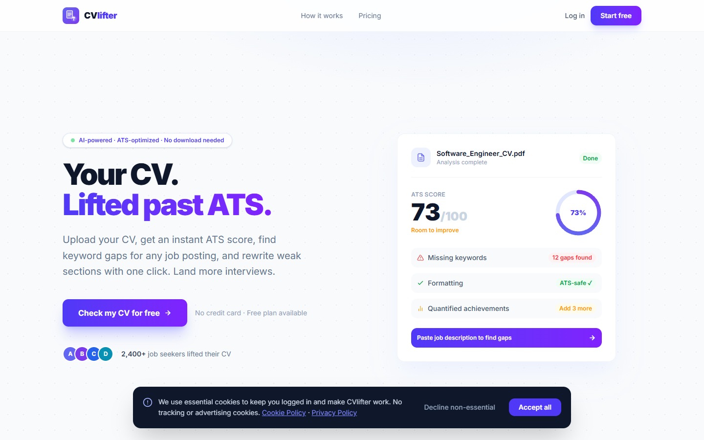 CVlifter — AI-powered CV builder and ATS checker with keyword gap analysis